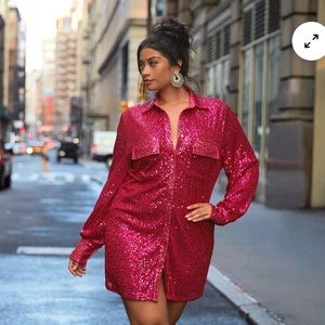 Pink Sequin Shirt Dress